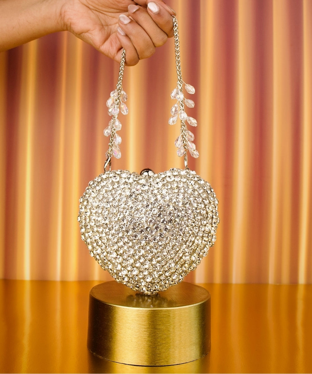 Lola Silver Suede Embellished Heart Bag
