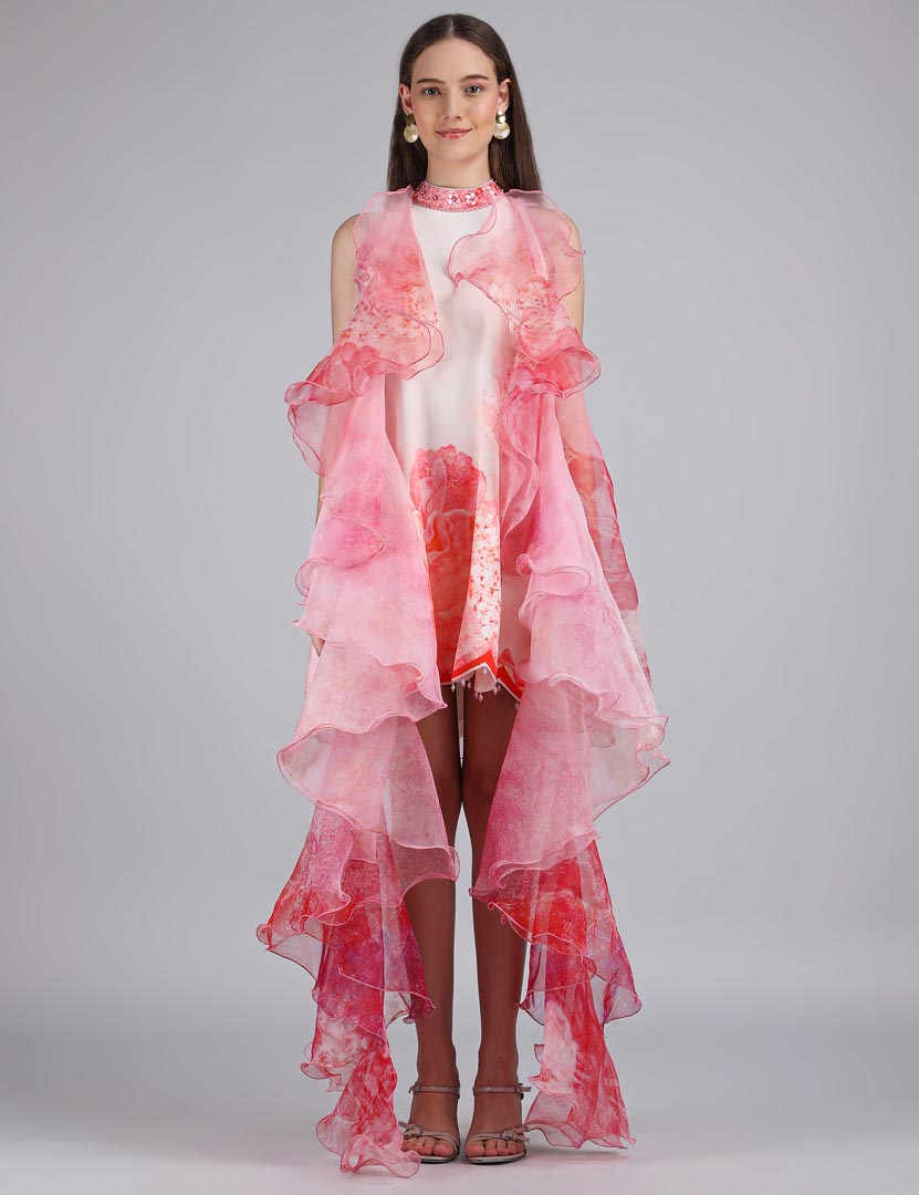 Petals Peach Placement Short Dress
