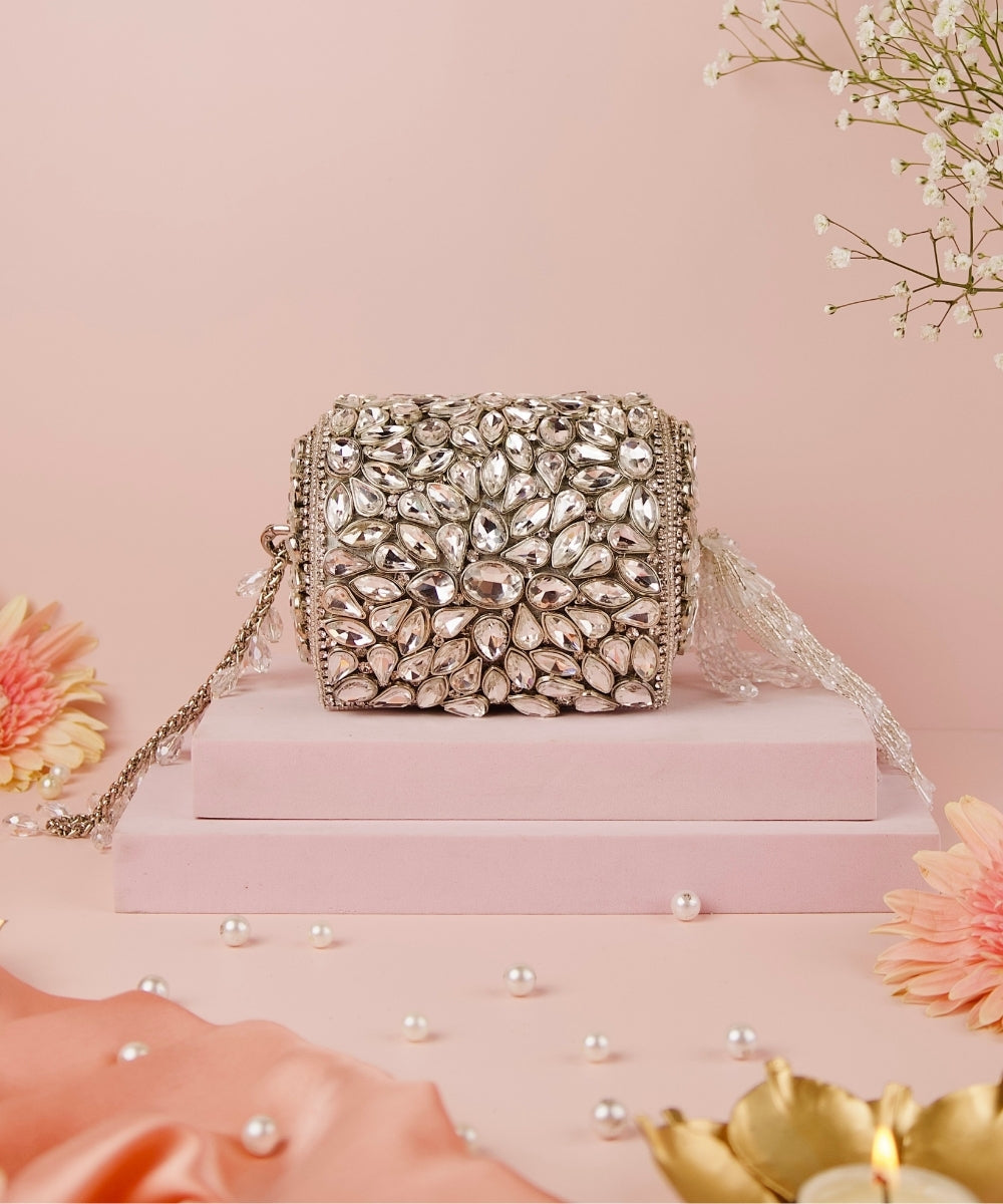 Mia Silver Georgette Embellished Mini Cylinder Bag