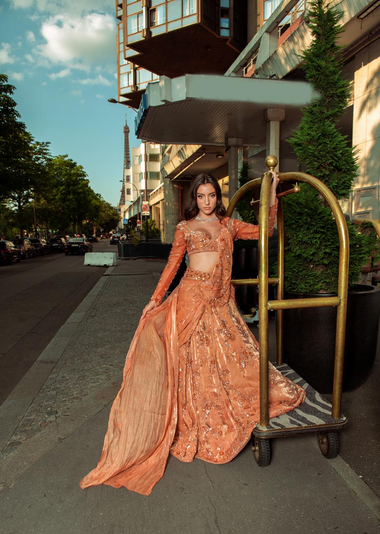 OraNge Pre draped saree