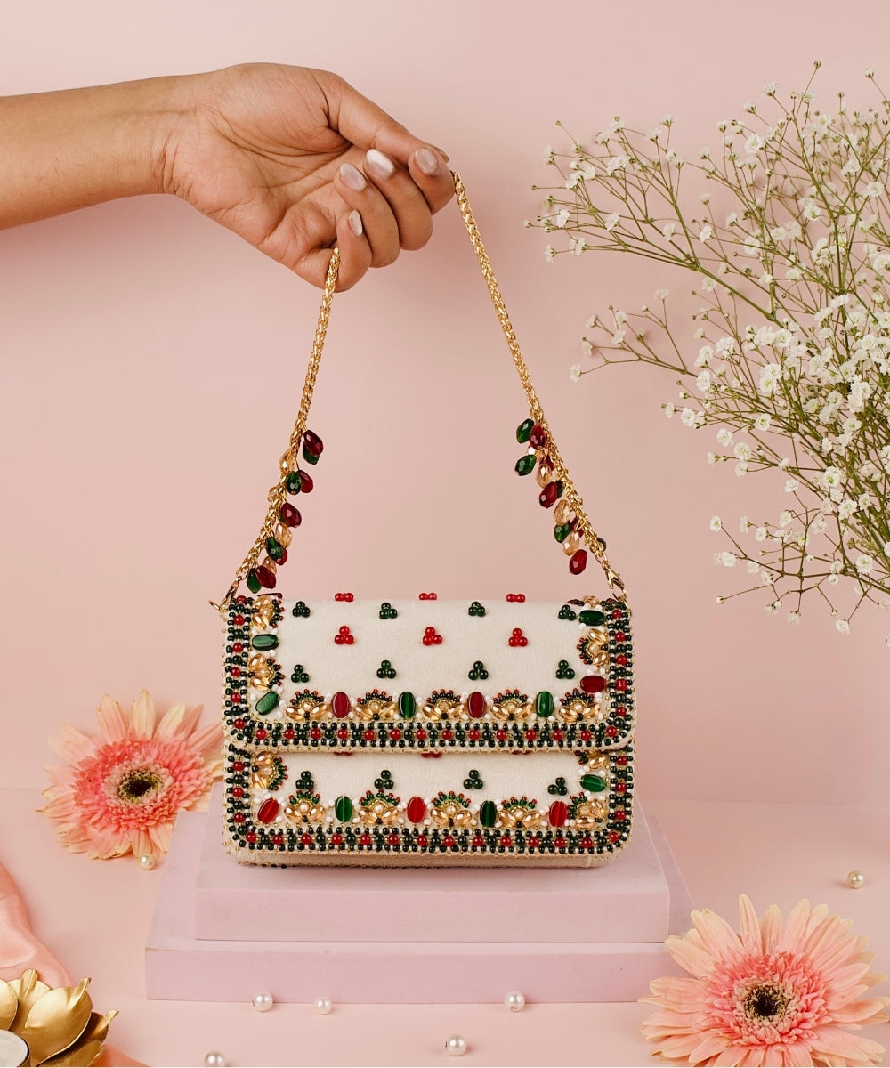 Noori Multicolor Suede Embellished Clutch