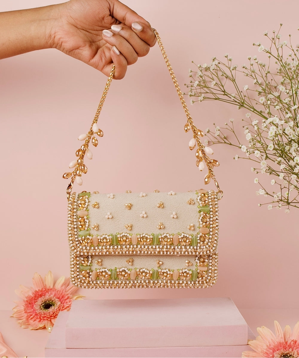 Noori Pastel Suede Embellished Clutch
