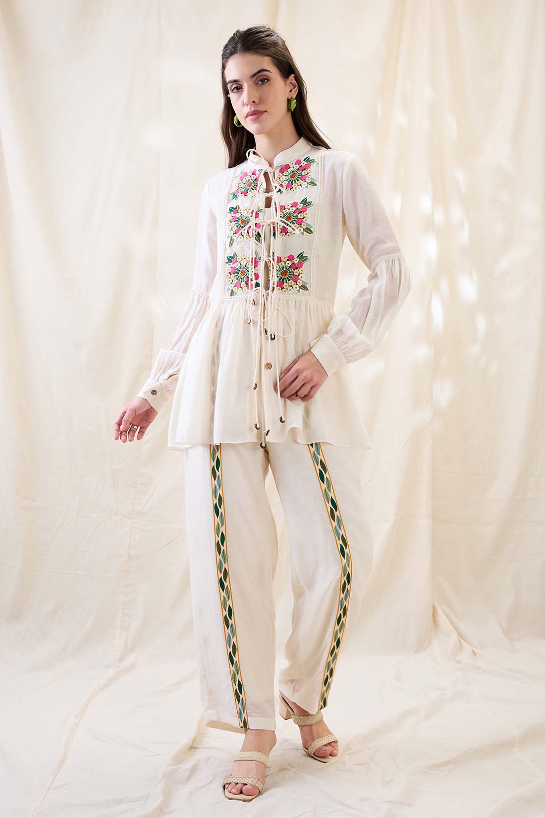 Gulzaar appliqued peplum top with palazzos SP4780