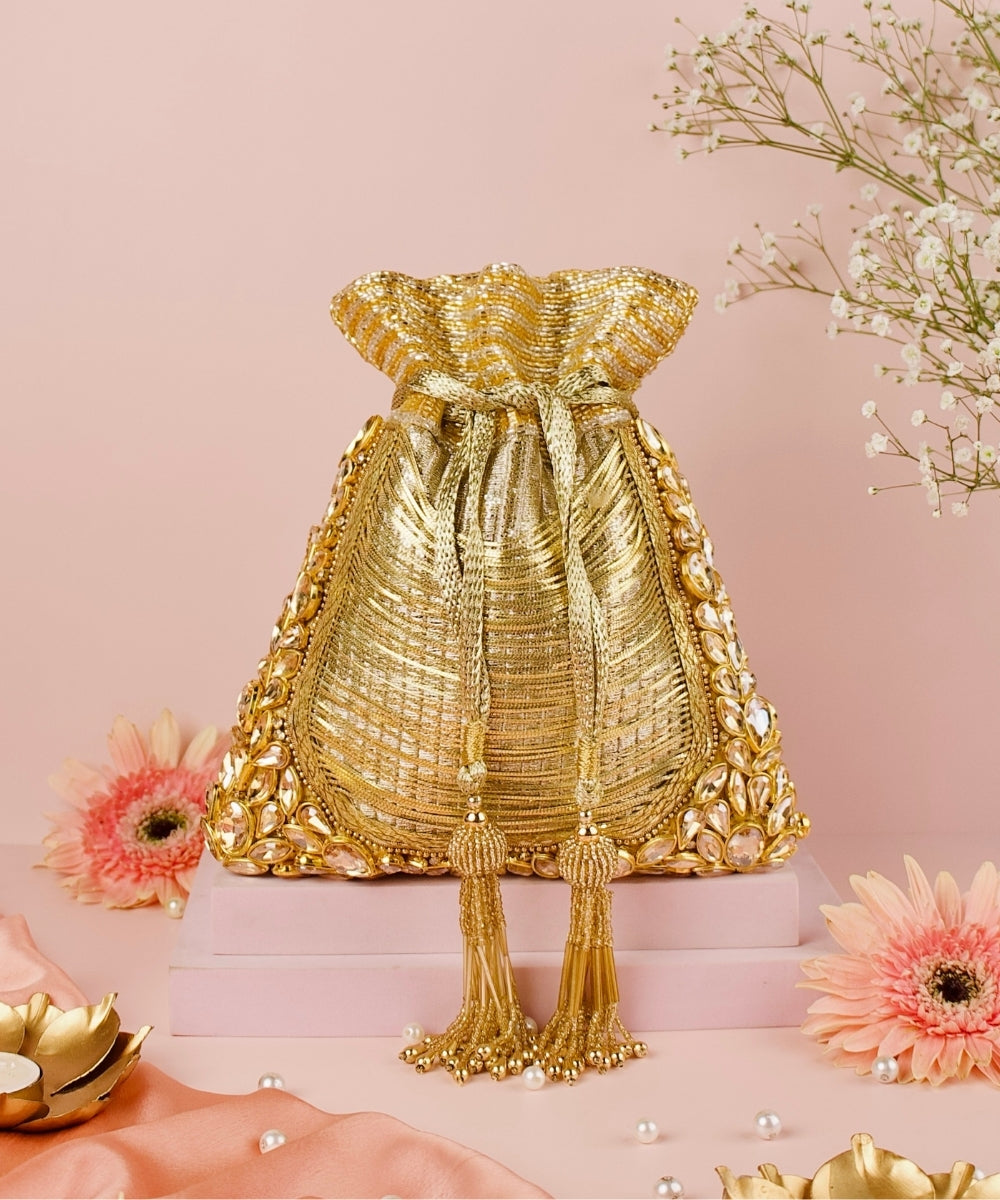 Rooh Gold Georgette Handcrafted Potli
