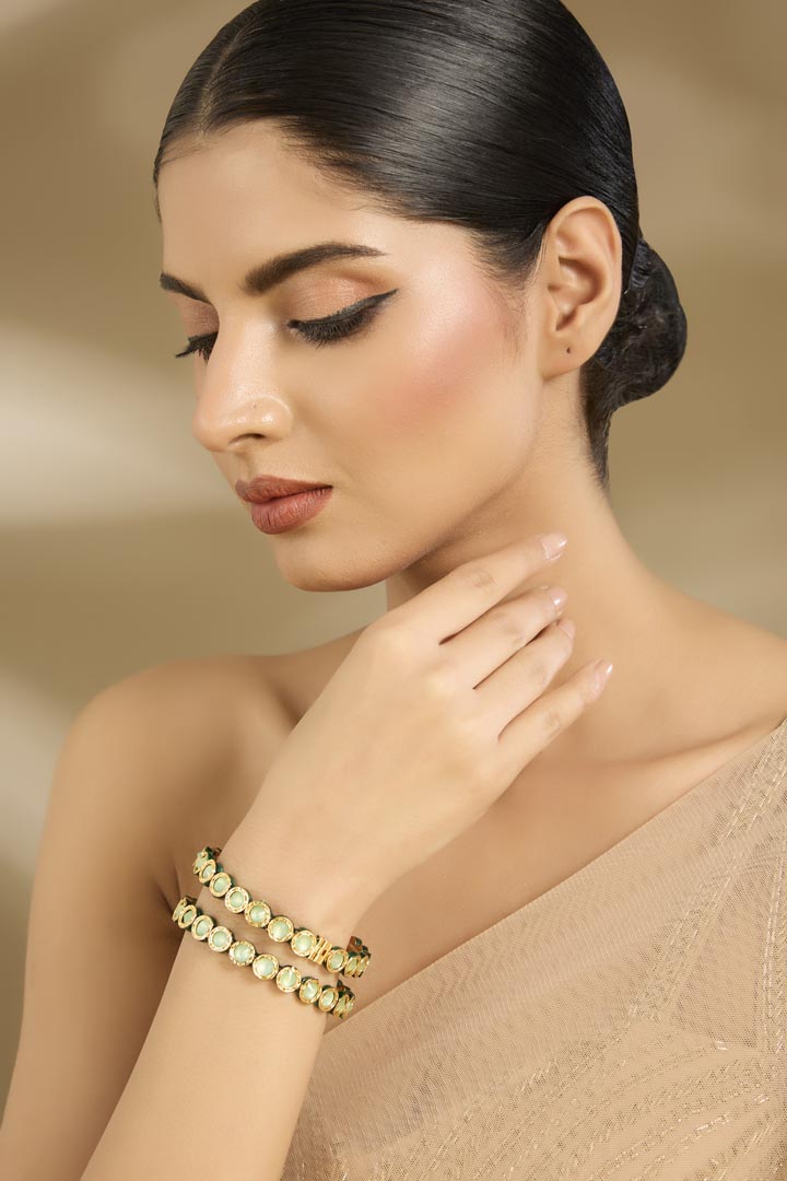 Elegant Gold-Tone Green Stone Bangles for Women