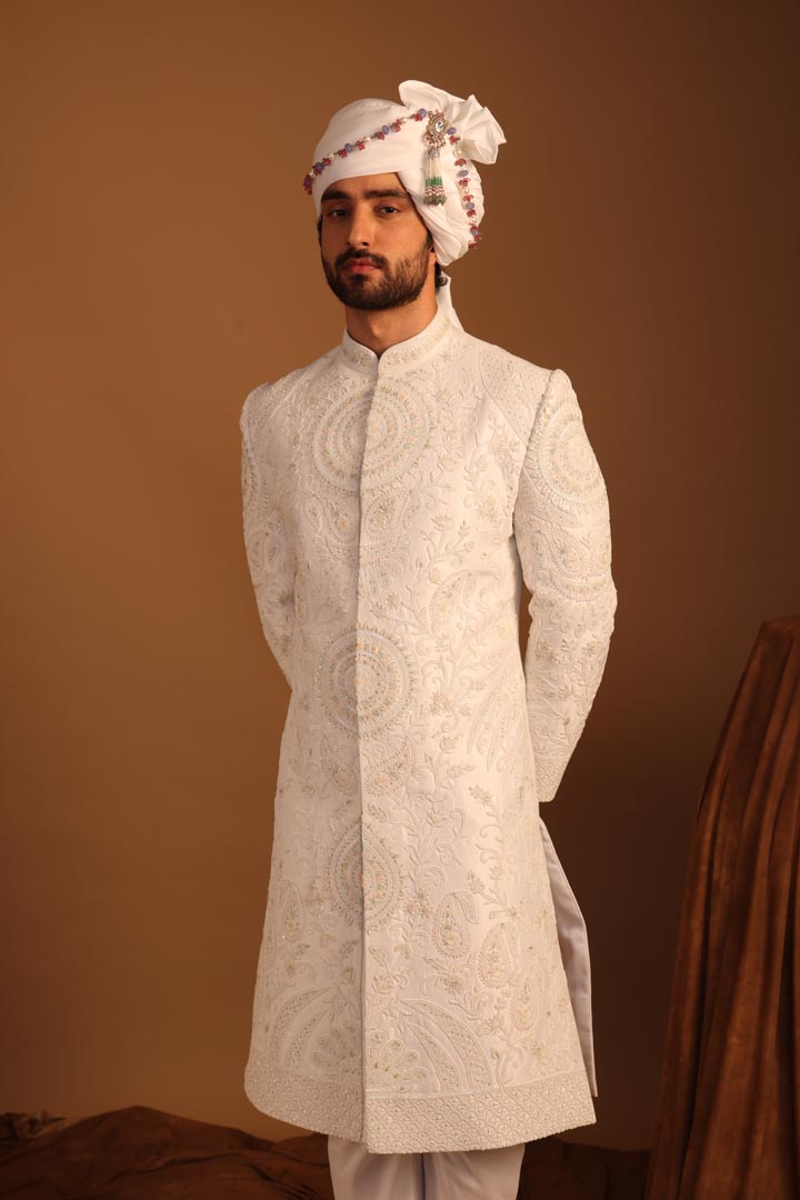 Image of White Peony Sherwani Set