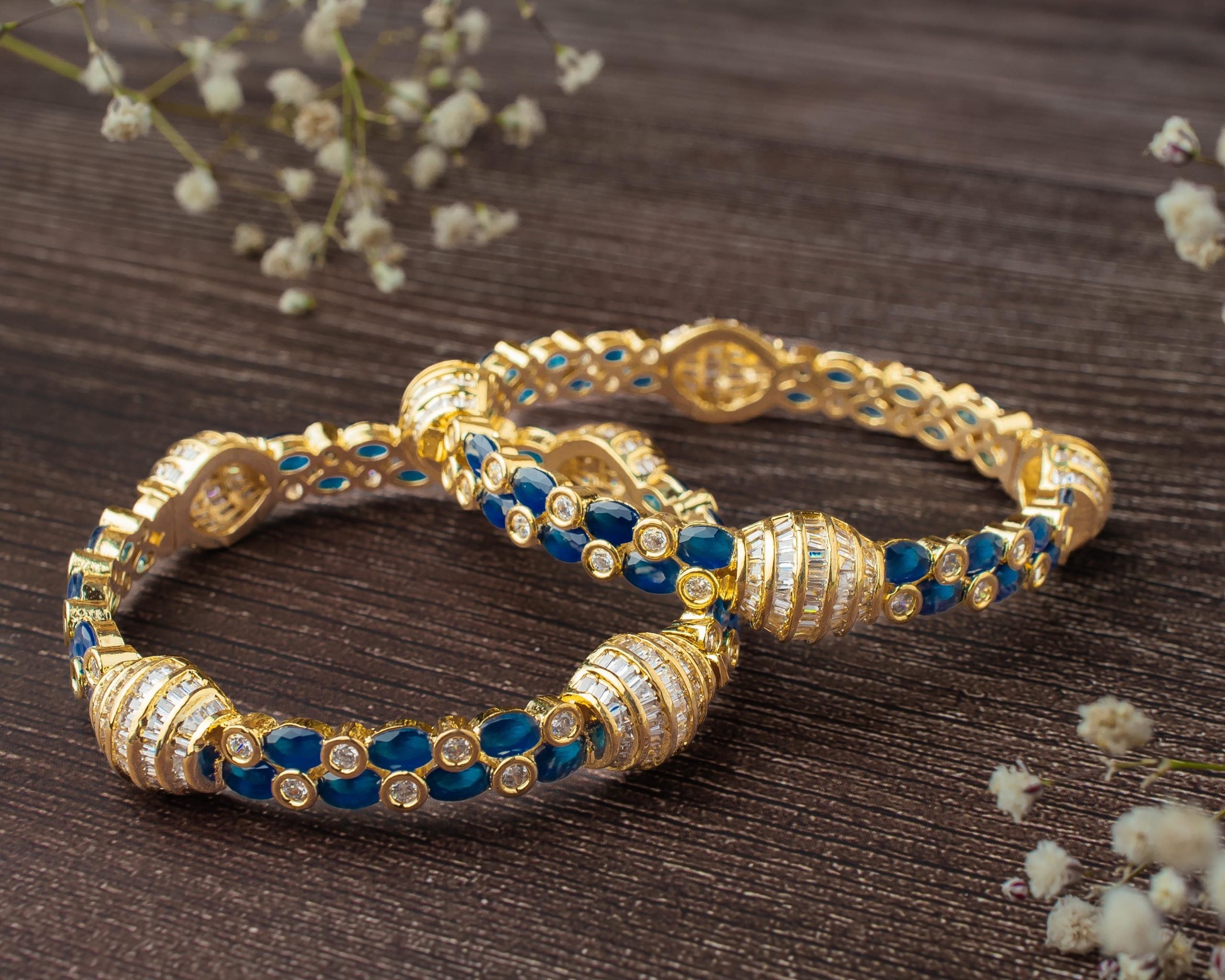 vivinia BY VIDHI MEHRA Zia Gold Plated BlueWomens Kundan, Polki Pair of Bangles (2.4,2.6)