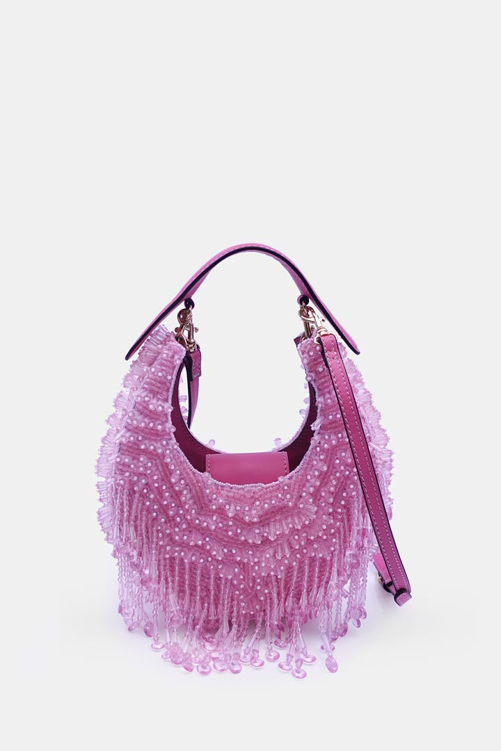 Pink Crystal-Embellished Clutch Bag with Sling