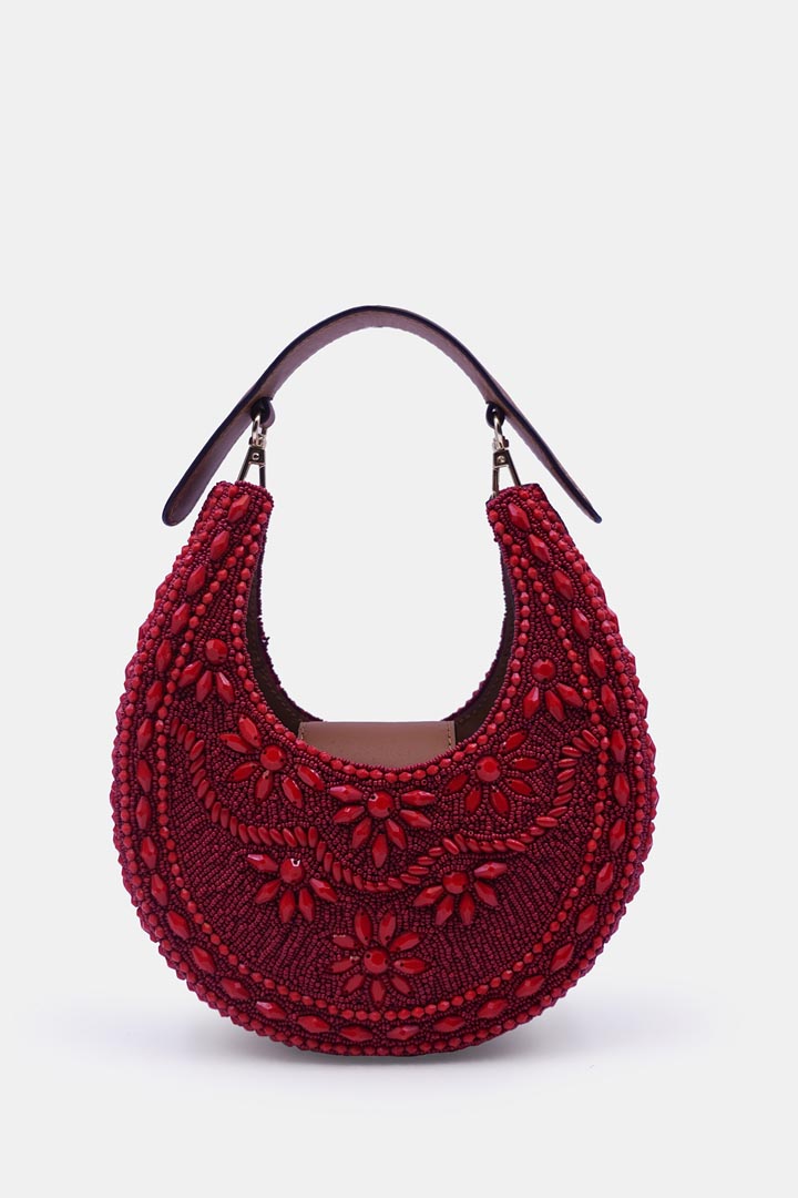 Maroon Color Embellished Clutch bag