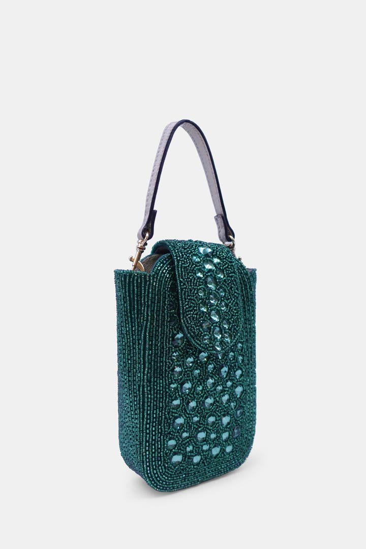 Green Crystal Embellished  Clutch with Sling