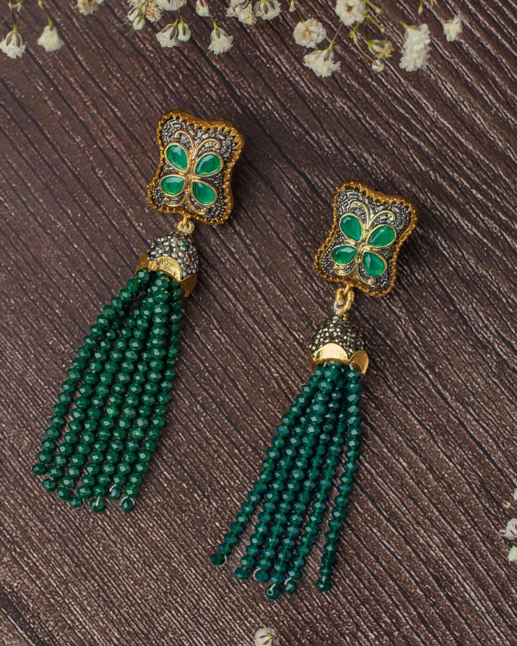 vivinia BY VIDHI MEHRA Florence Gold Plated GreenWomens Beaded Pair of Earrings (Freesize)