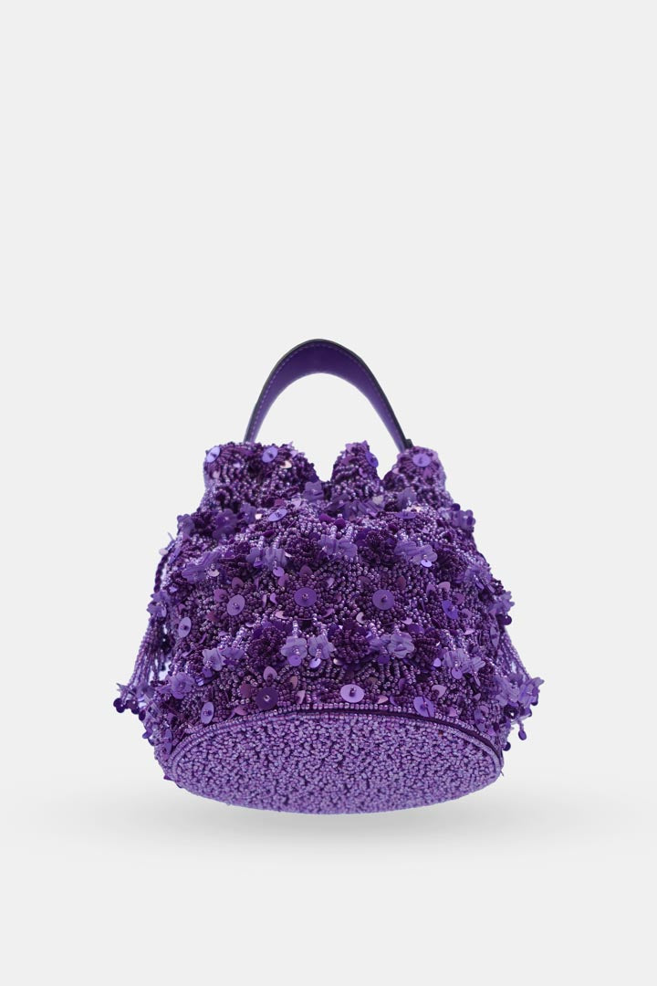 Hand Embroidered  Purple Potli bag With Drawstring