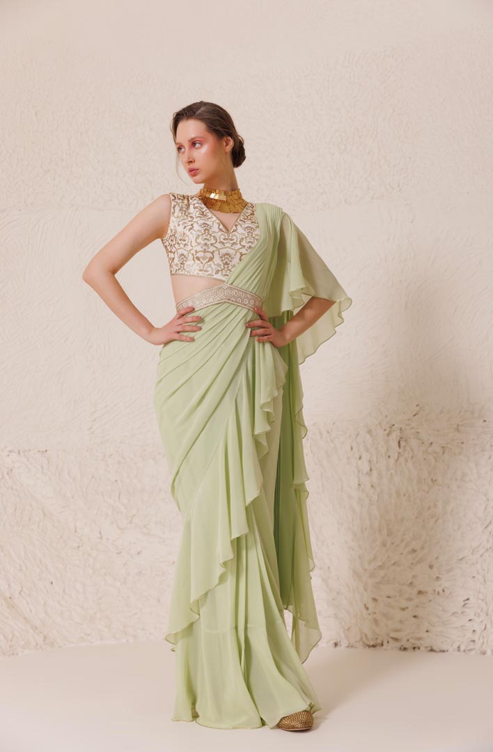 Creme de mint Saree