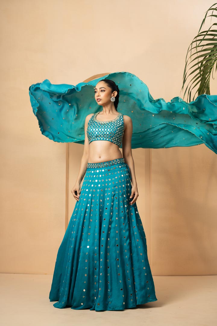 Turquoise mirror  lehenga set