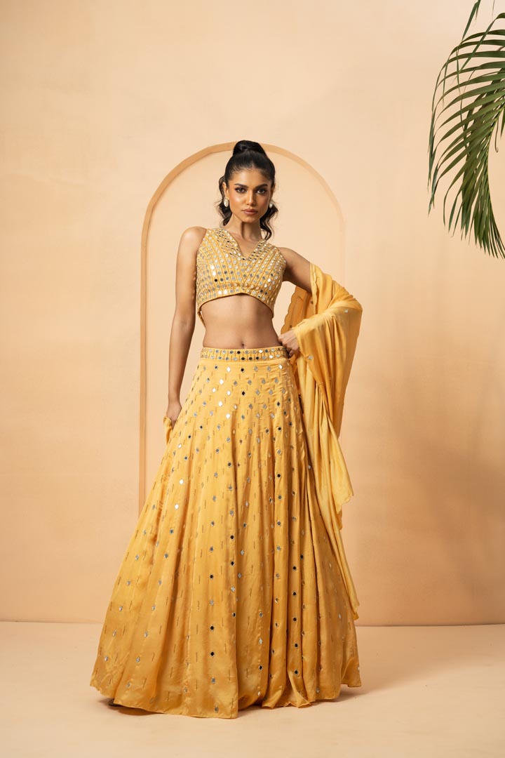 Golden mirror lehenga set