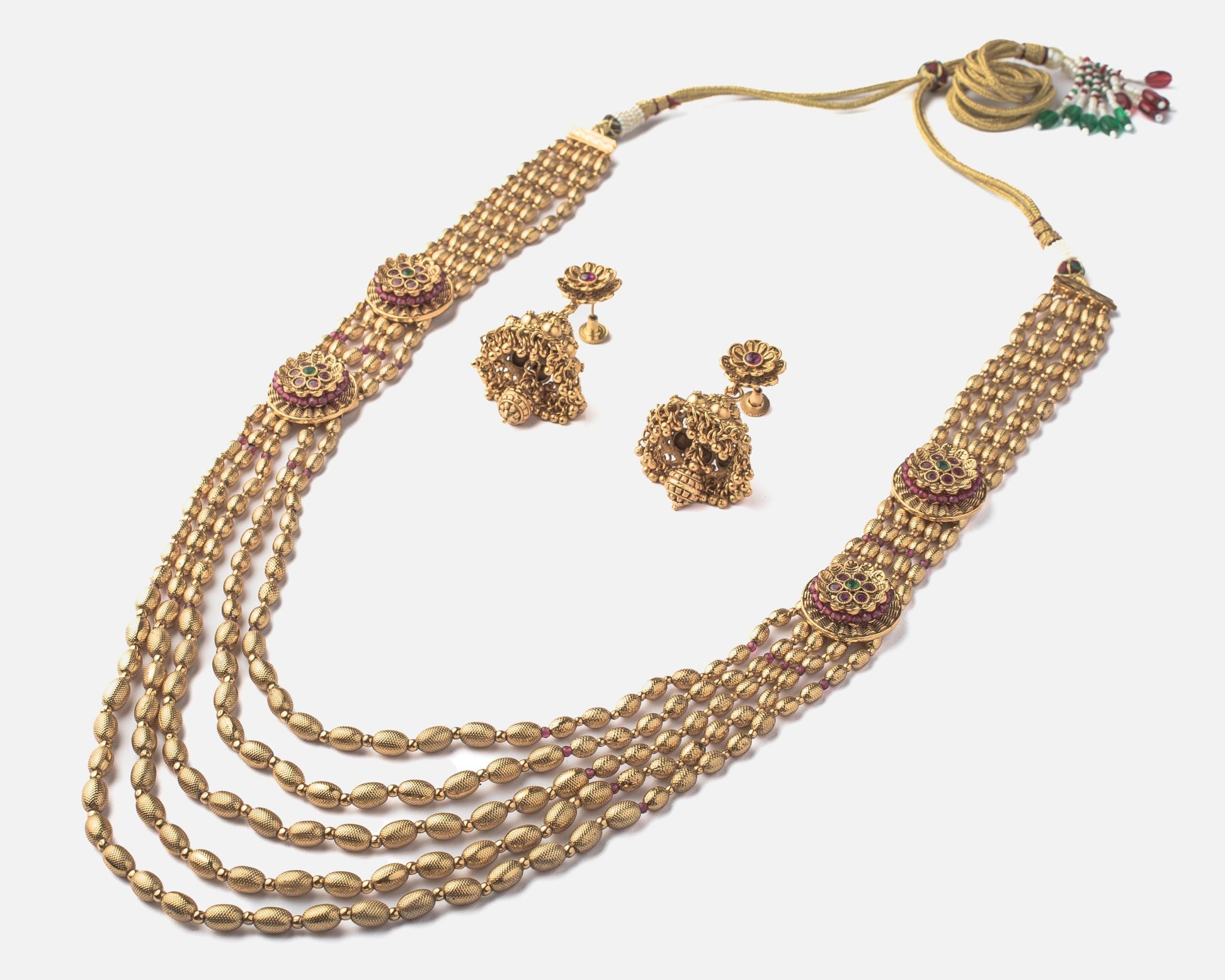 vivinia BY VIDHI MEHRA Isvarah Gold Plated Womens Temple Long Necklace Set with Pair of Earrings (Freesize)