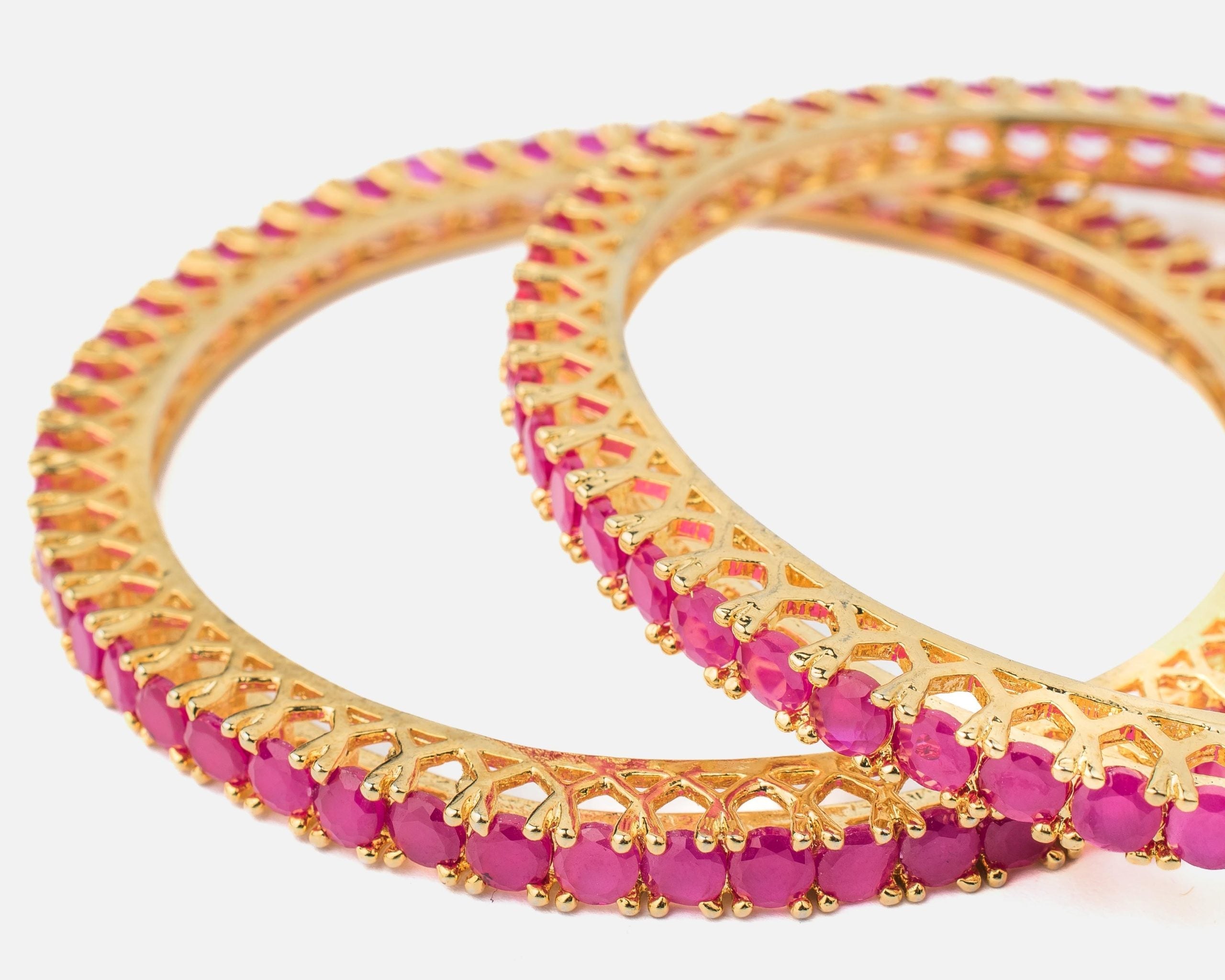 vivinia BY VIDHI MEHRA Zia Gold Plated PinkWomens Zircon Pair of Bangles (2.4,2.6)