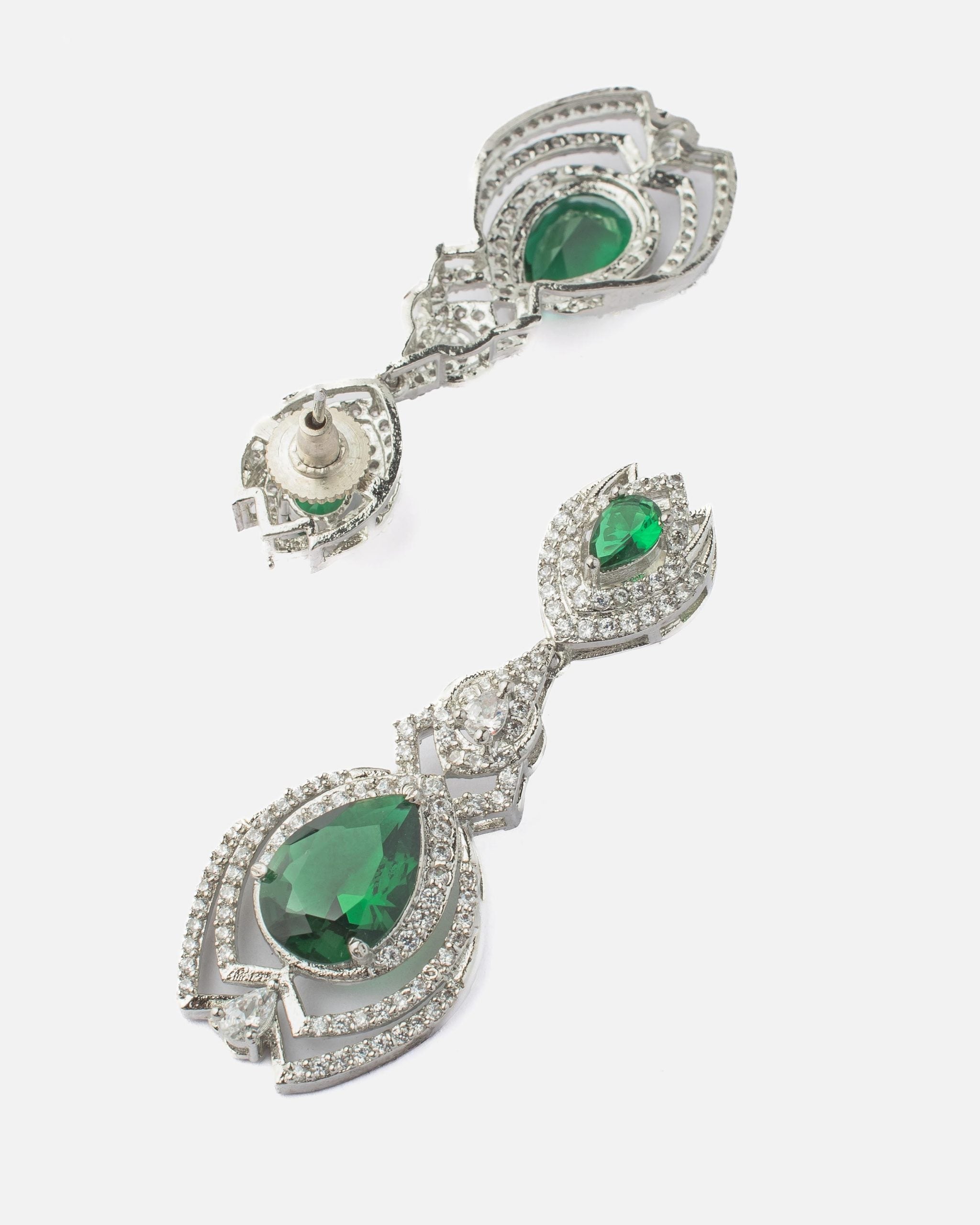 vivinia BY VIDHI MEHRA Zia Silver Plated GreenWomens Zircon Pair of Earrings (Freesize)