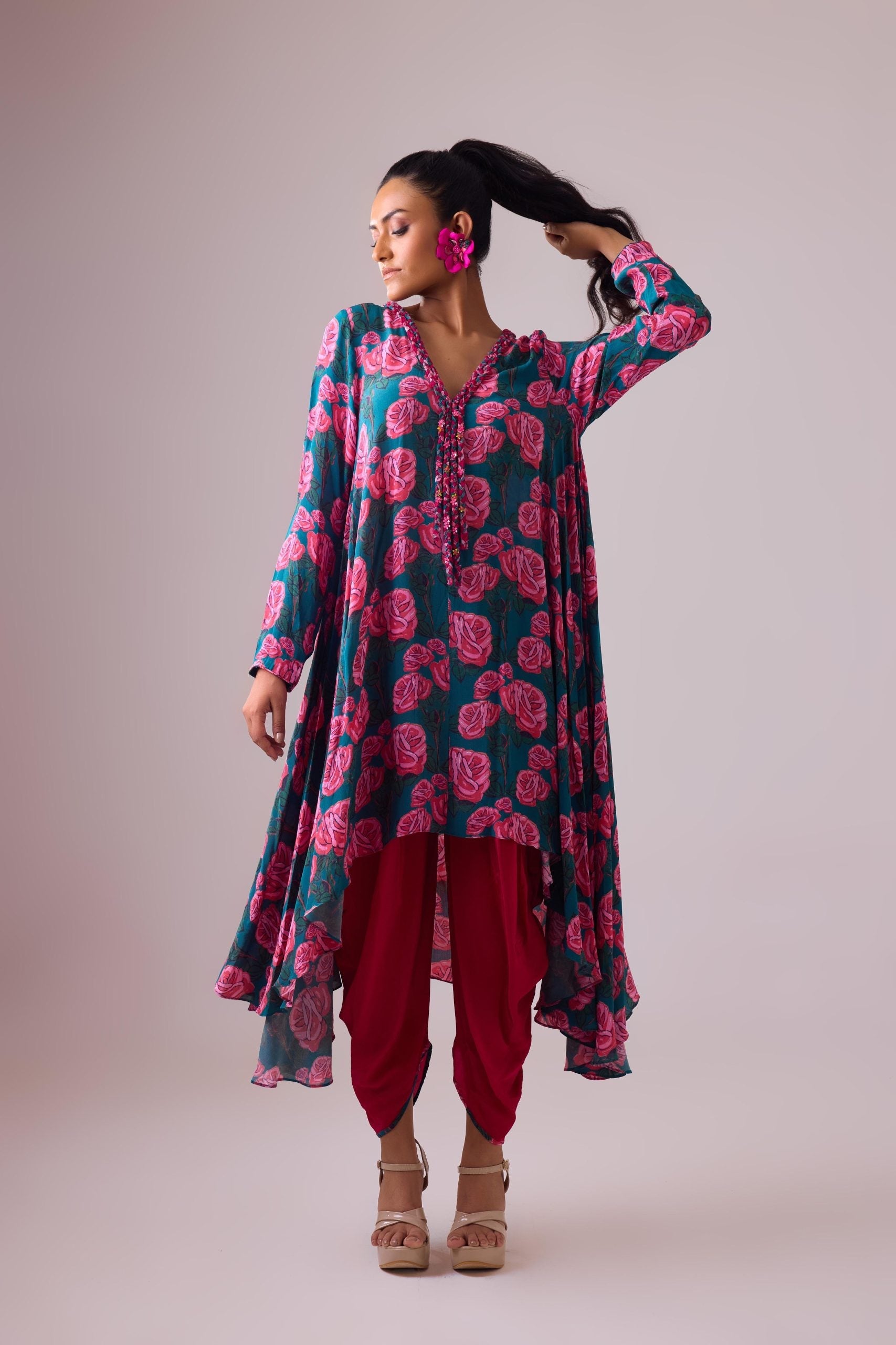 PRINTED HANDWORK KURTA  PAIRED  WITH DHOTI