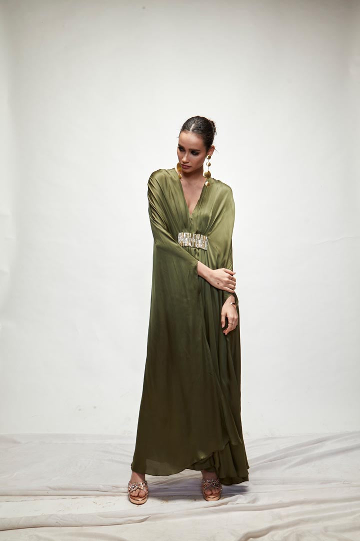 olive green Silk kaftaan