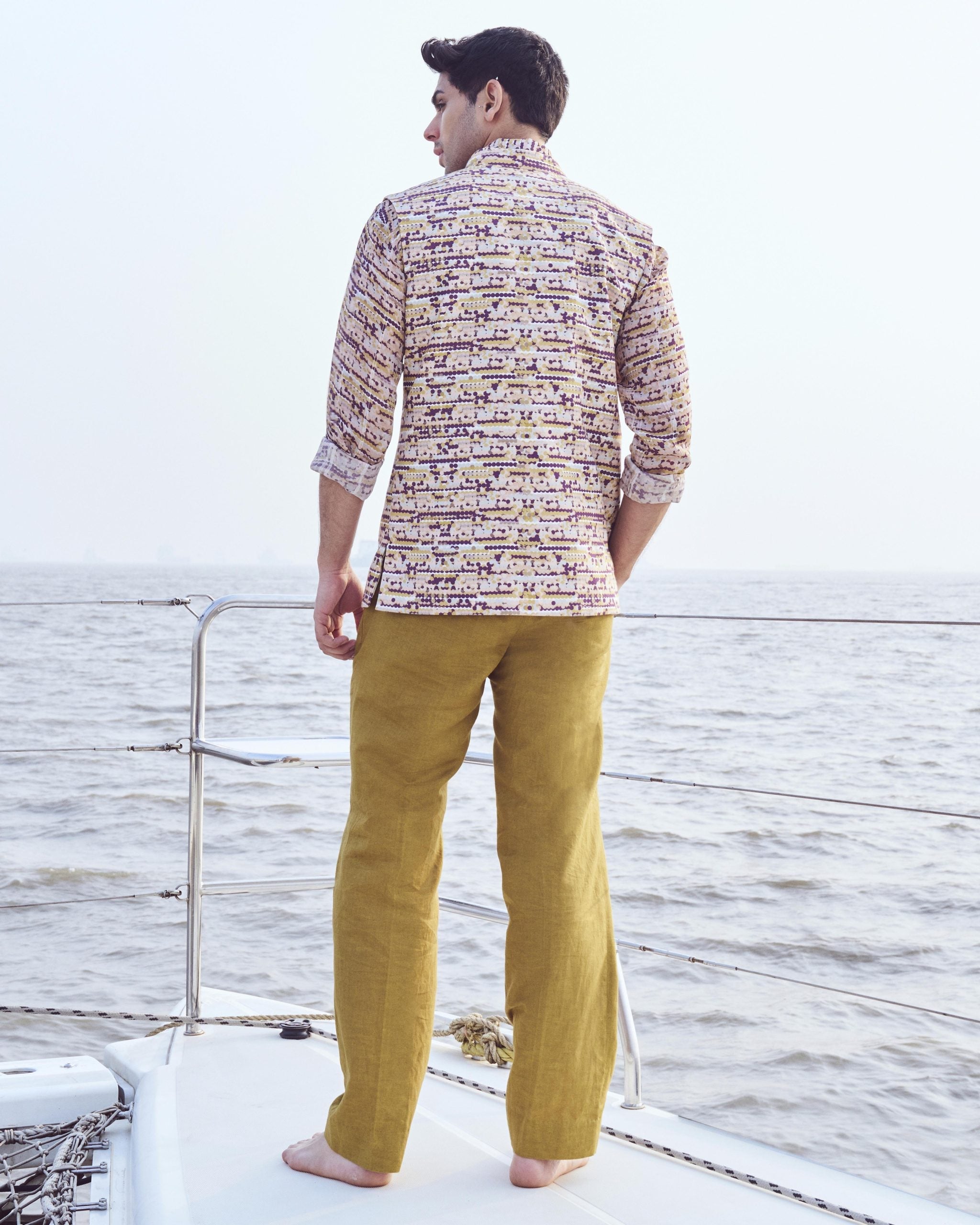 Sequin Printed Bundi with Printed Shirt & Straight Pants