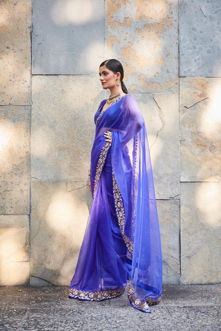 Purple silk organza saree