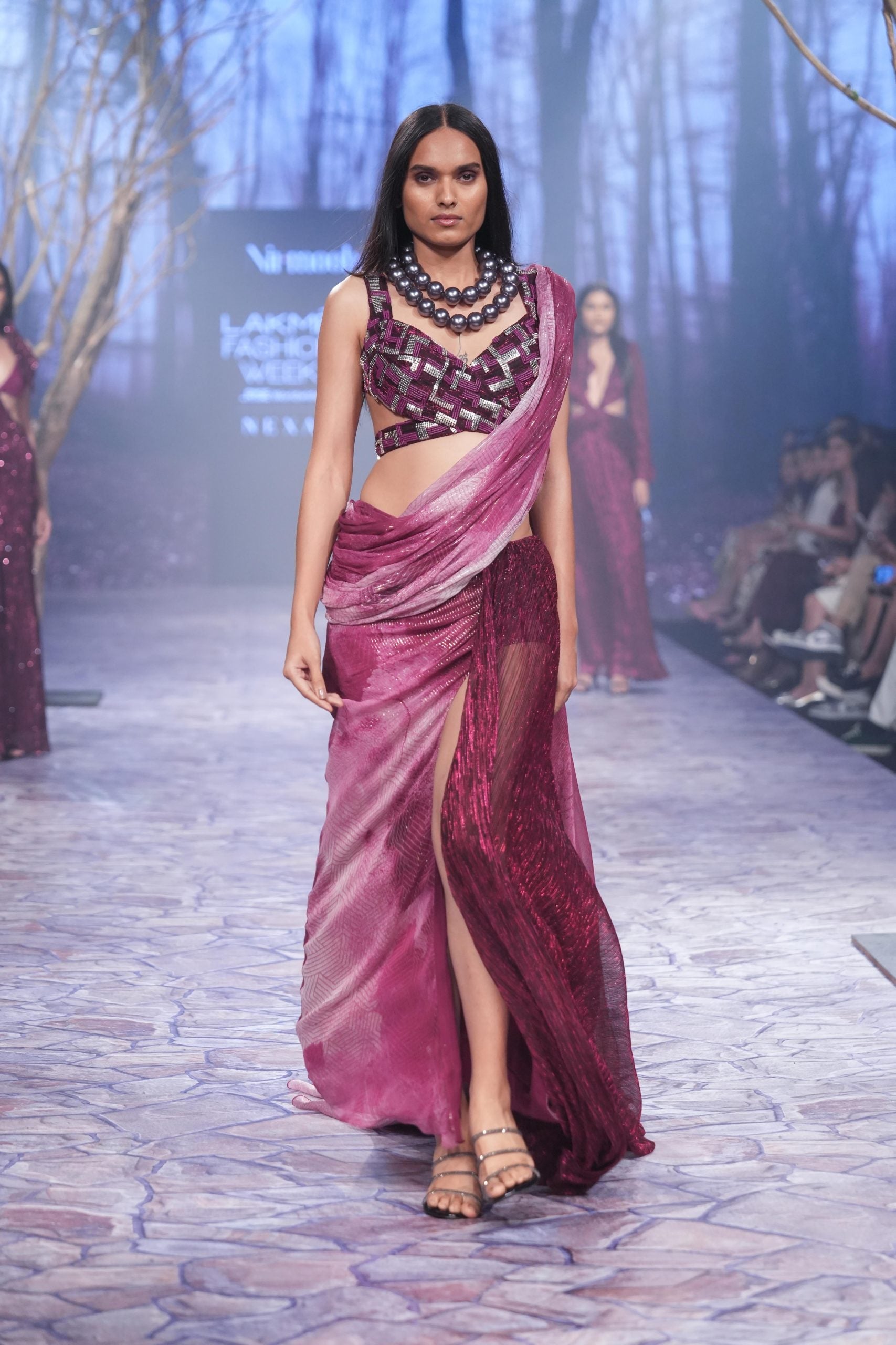 Pre Draped Saree with Embrioderd Blouse Set