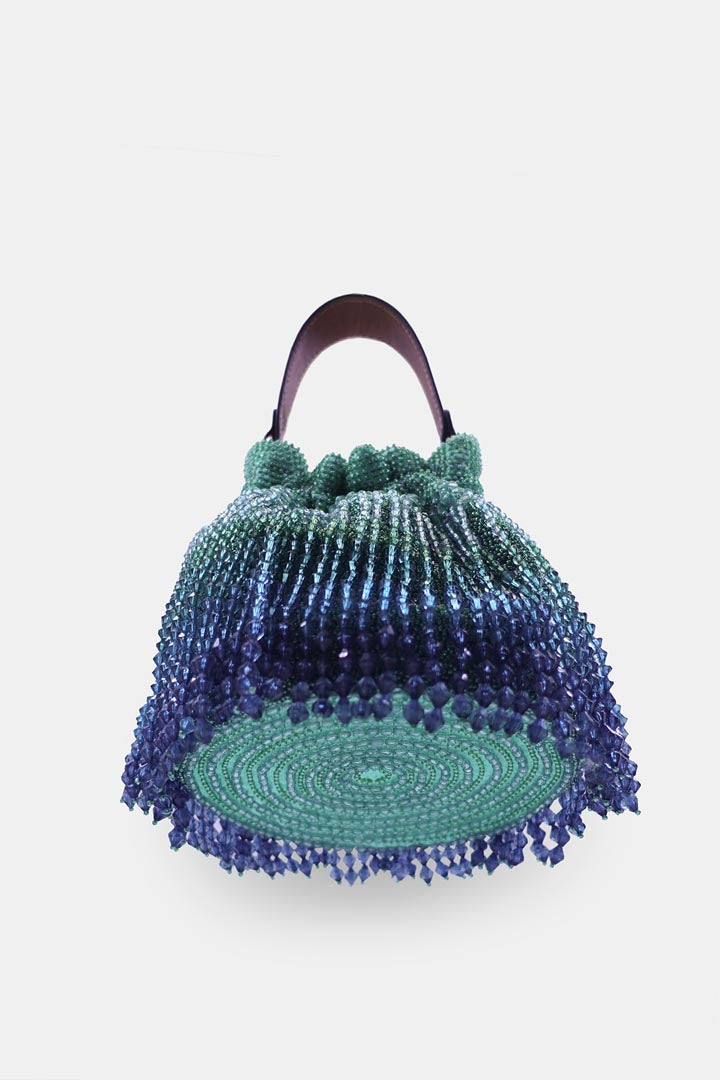 Emerald Green Potli Bag Embellished With Crystal Fringes And A Drawstring