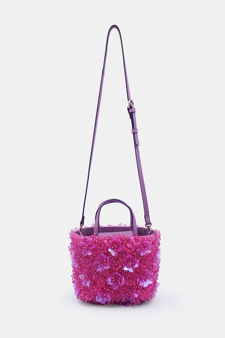 Pink Orchid Bucket Bag With 3D Flower Crystal Bead Embellishments