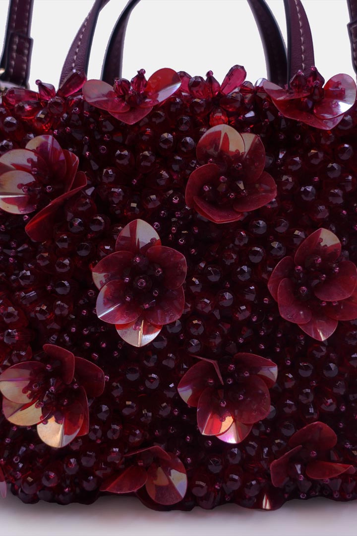 Burgundy Orchid Bucket Bag Flower Crystal Bead Embellishments