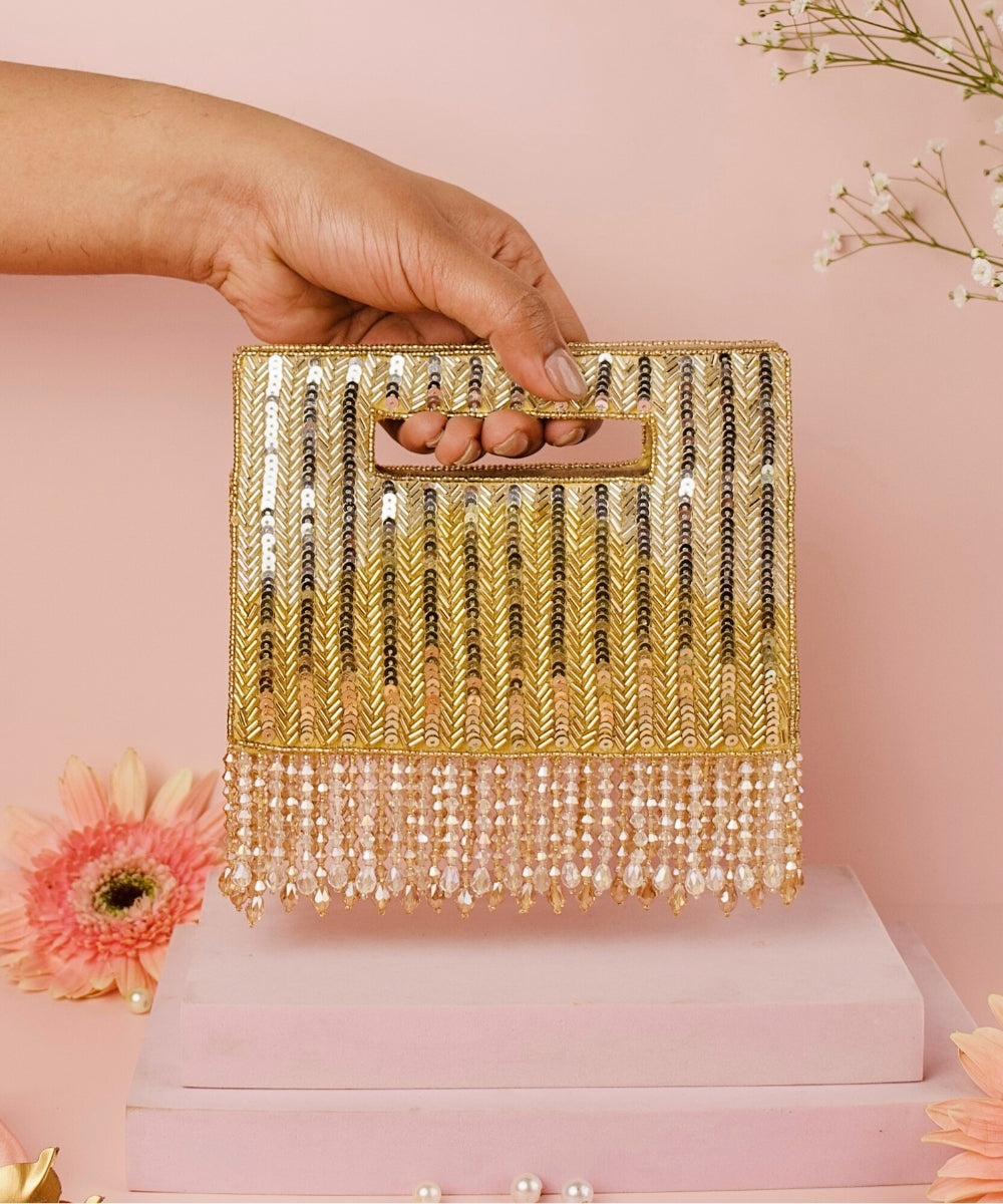 Ayla Gold and Silver Suede Embellished Clutch