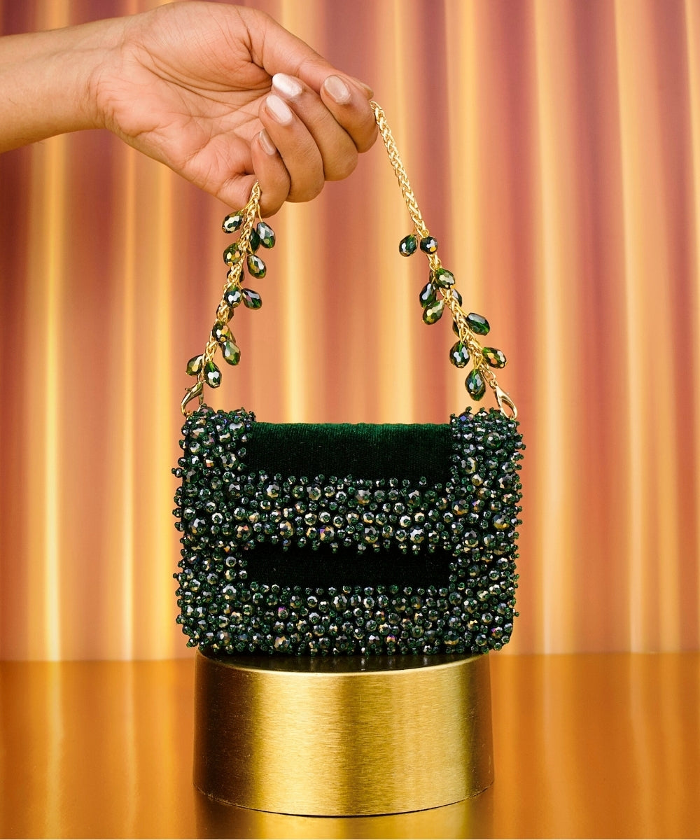Elana Green Suede Crystal Embellished Mini Bag