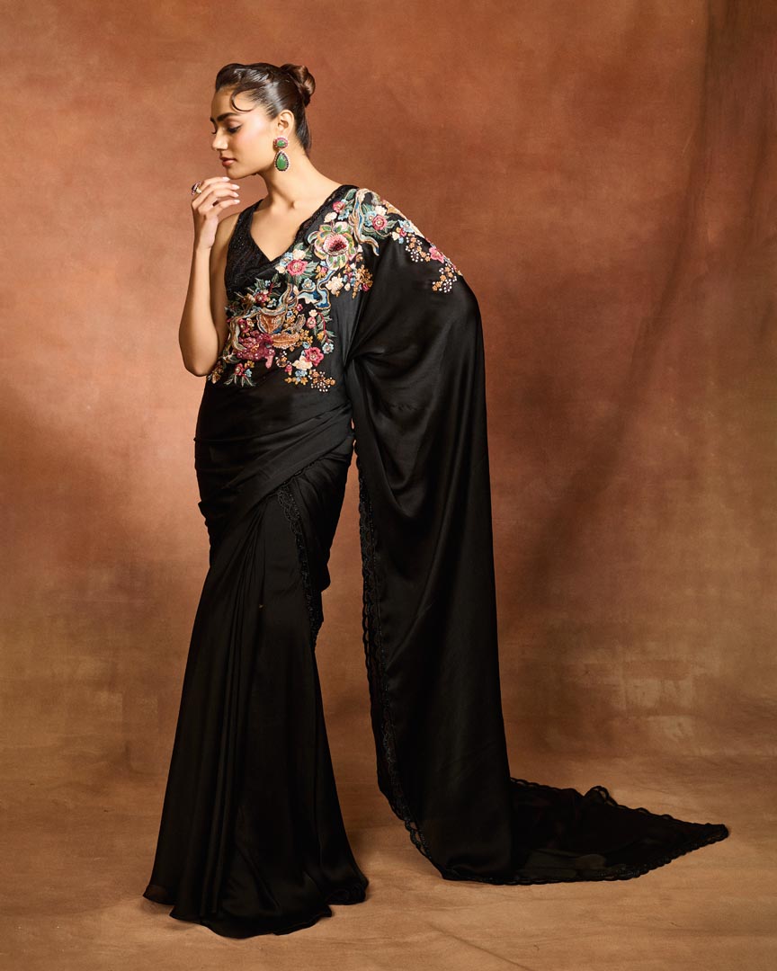 MIDNIGHT EMBROIDERED SAREE SET