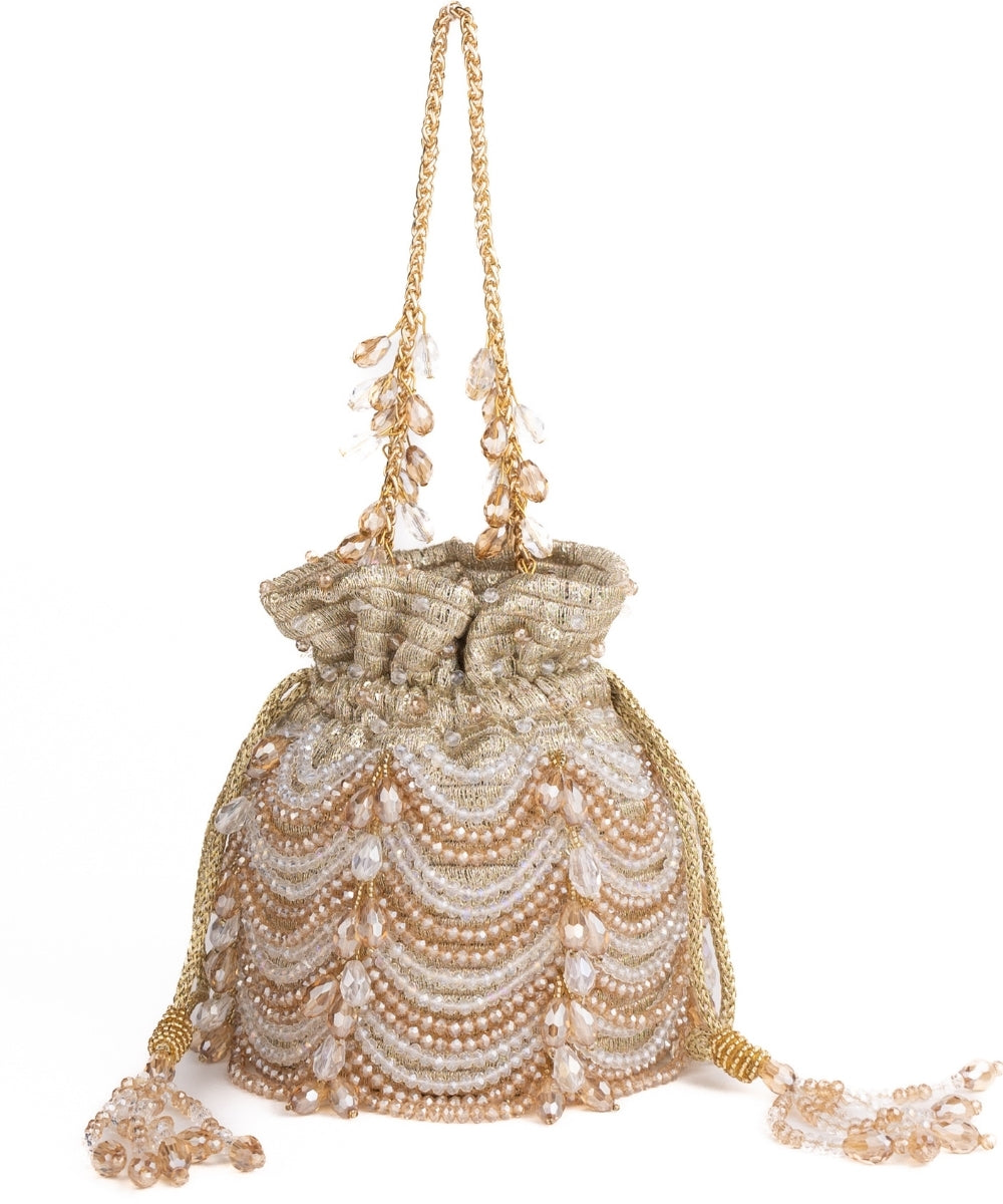 Gulzar Gold & Silver Georgette Embellished Bucket Bag