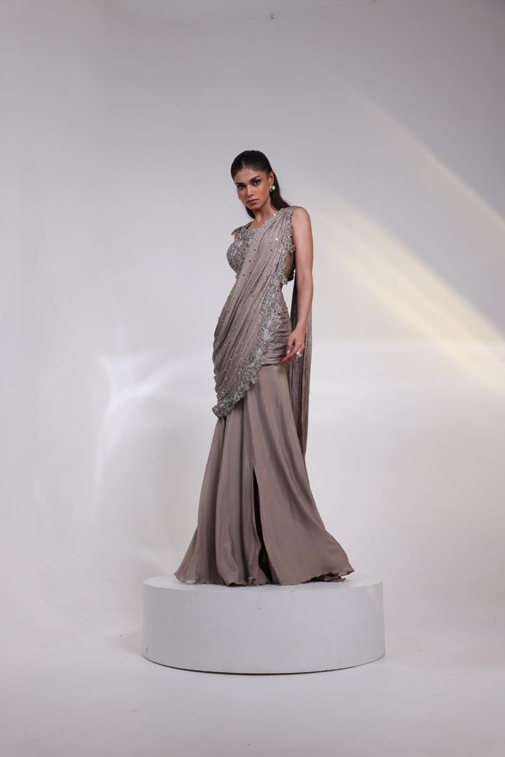 Ash Grace Draped Saree Gown AAD556ASH