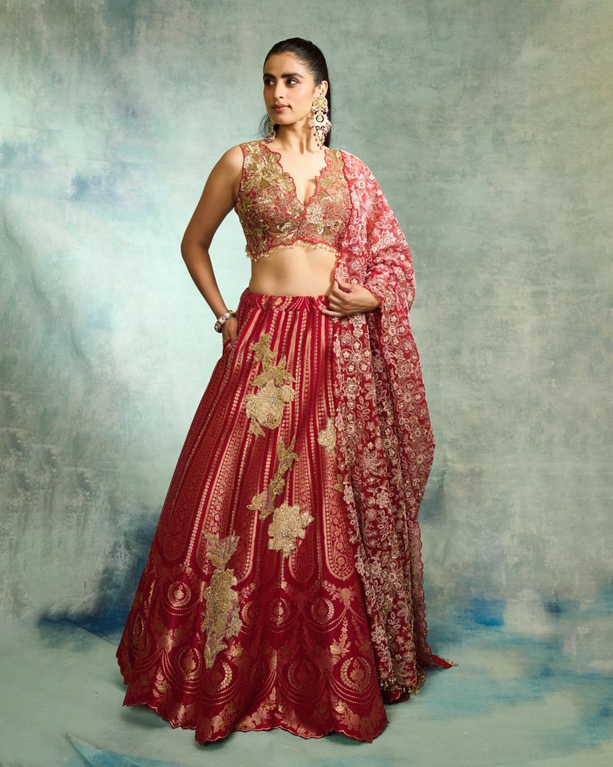 ROSE REGAL BROCADE LEHENGA SET
