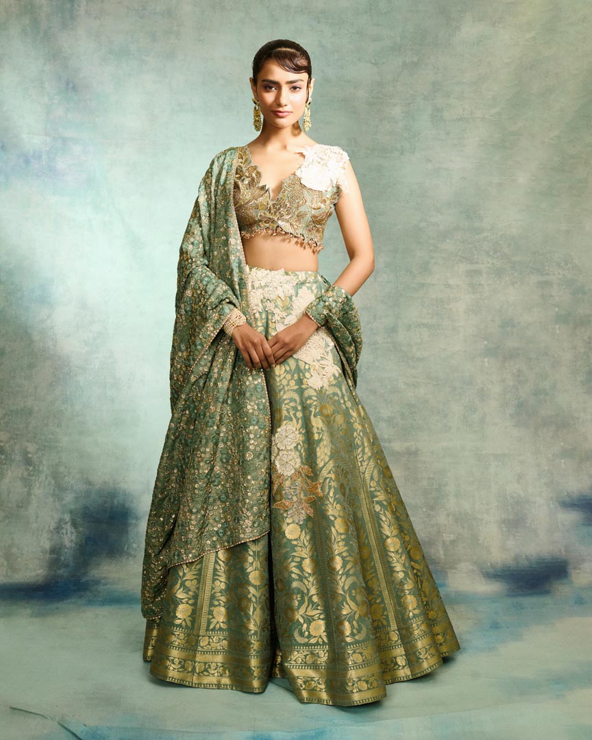 BROCADE PISTA GREEN LEHENGA SET