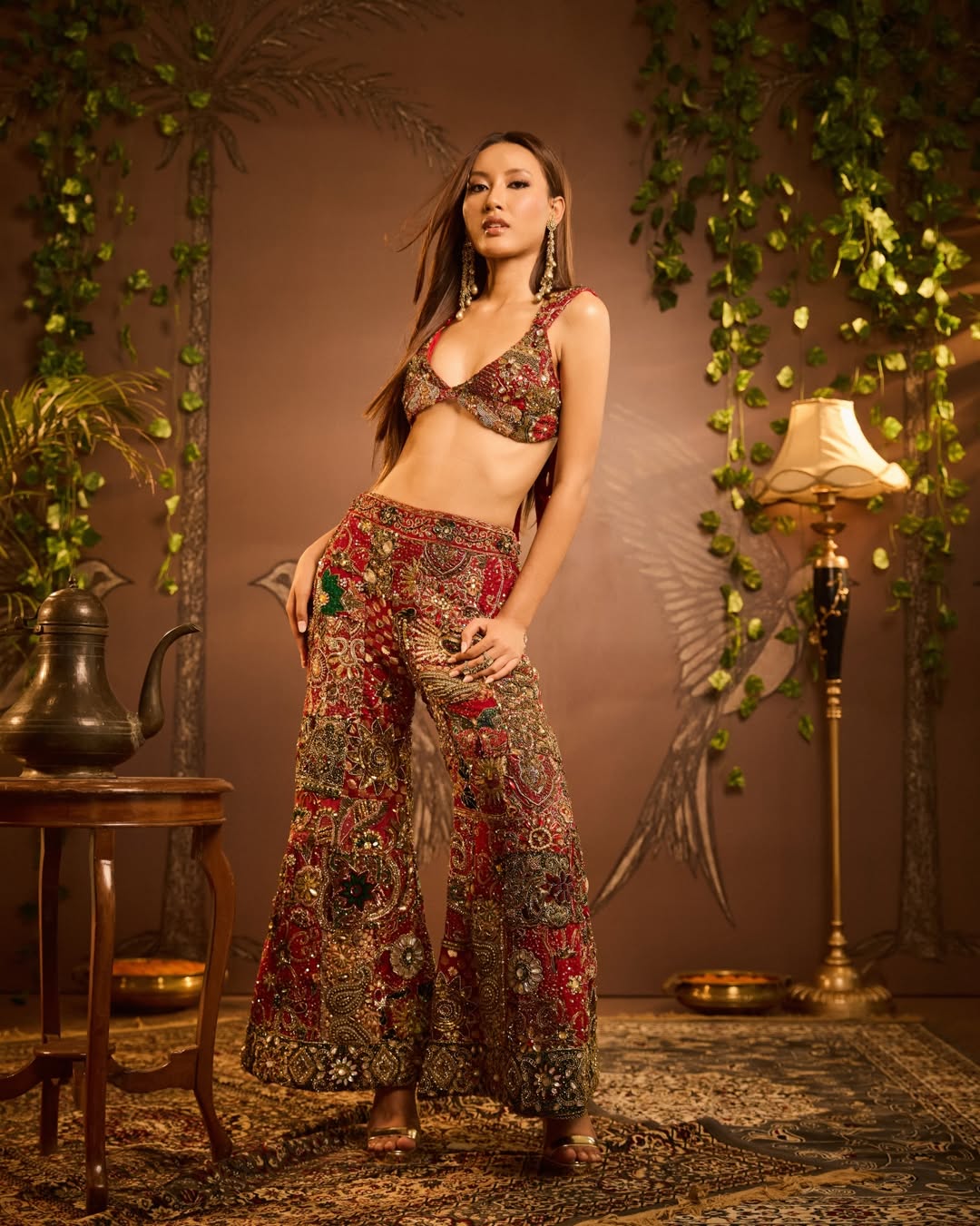 Renna Embellished Skirt Set - Pink Indowestern Co-ord for Brides