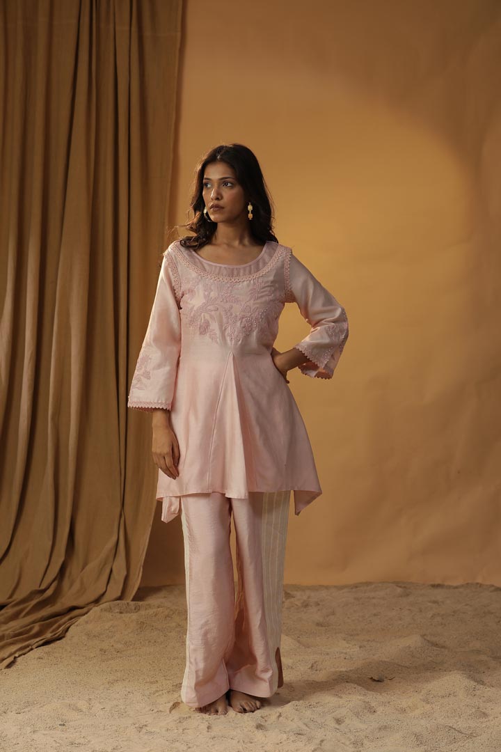 Image of PASTEL PINK EMBROIDERED CO-ORD SET