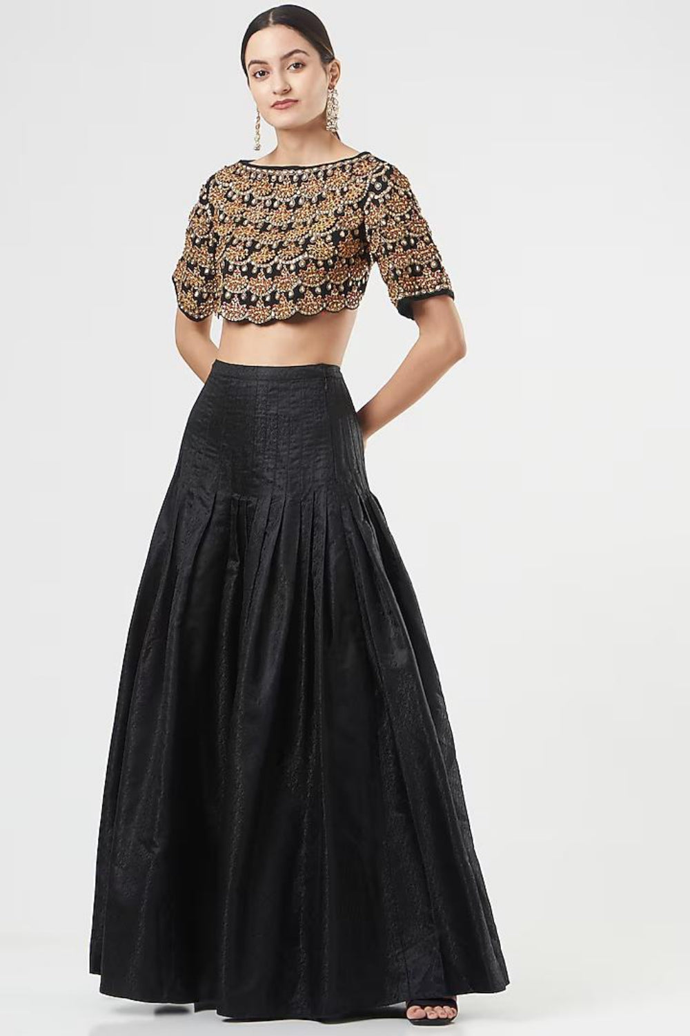 Image of Black Italian Silk Skirt Set