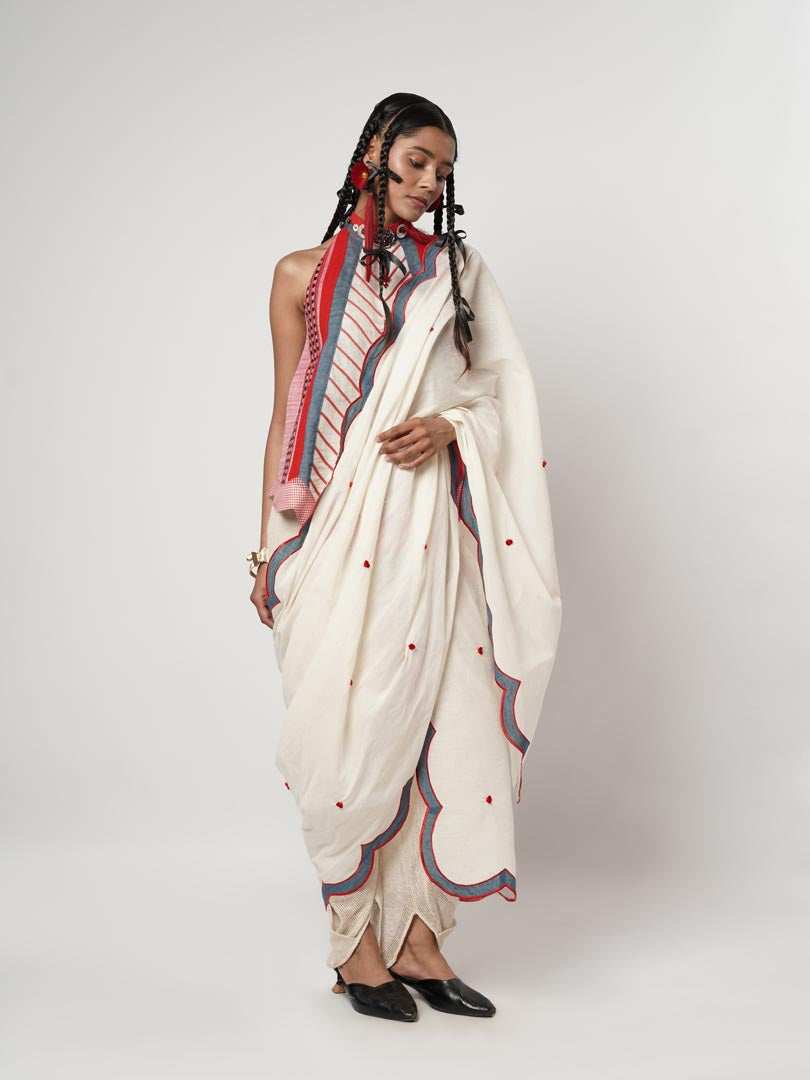 CERULEAN SCALLOPED DHOTI SAREE