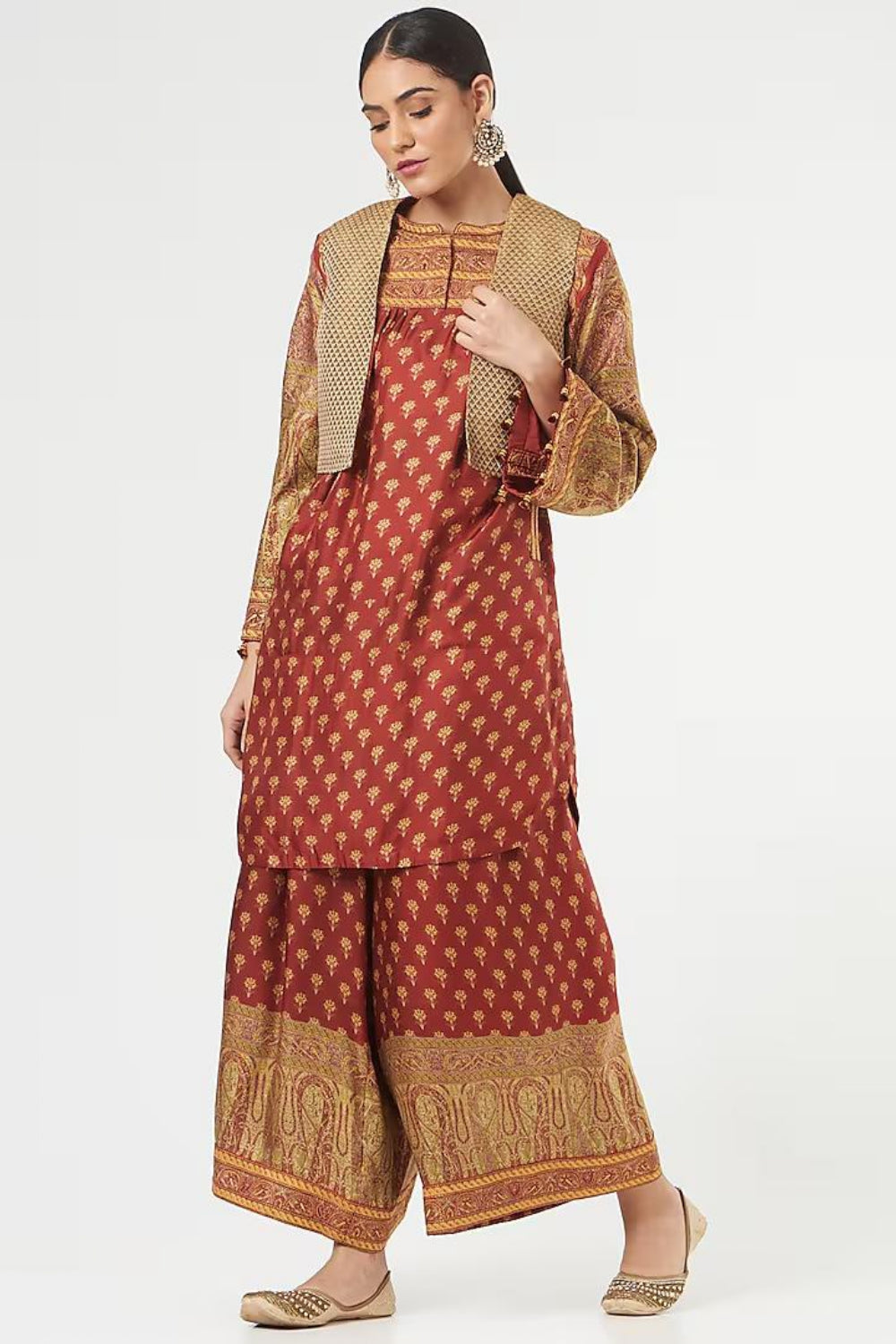 Image of Reddish Maroon Printed Tunic Set