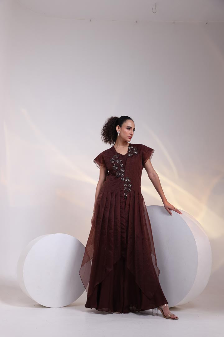 Pearl perfection jumpsuit and cape set AAD487BROWN