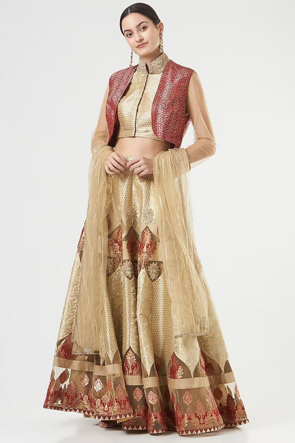 Image of Gold Hand Embroidery Lehenga Set