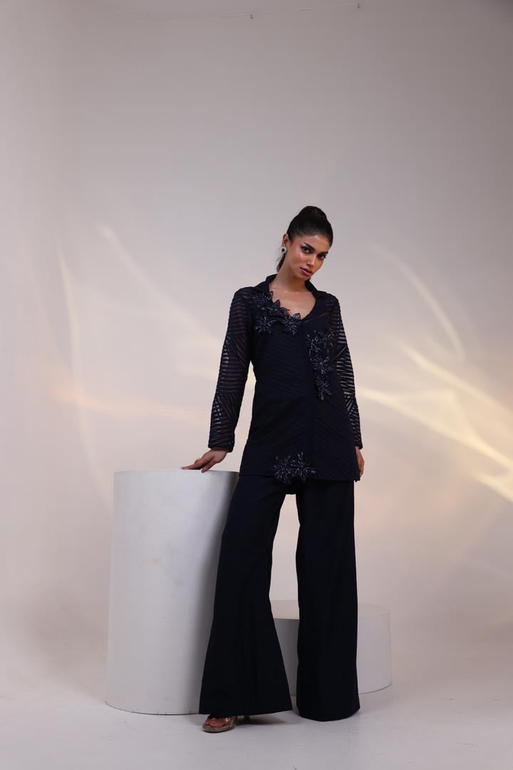Midnight Mesh Embellished Co-ord Set AAD630BLUE