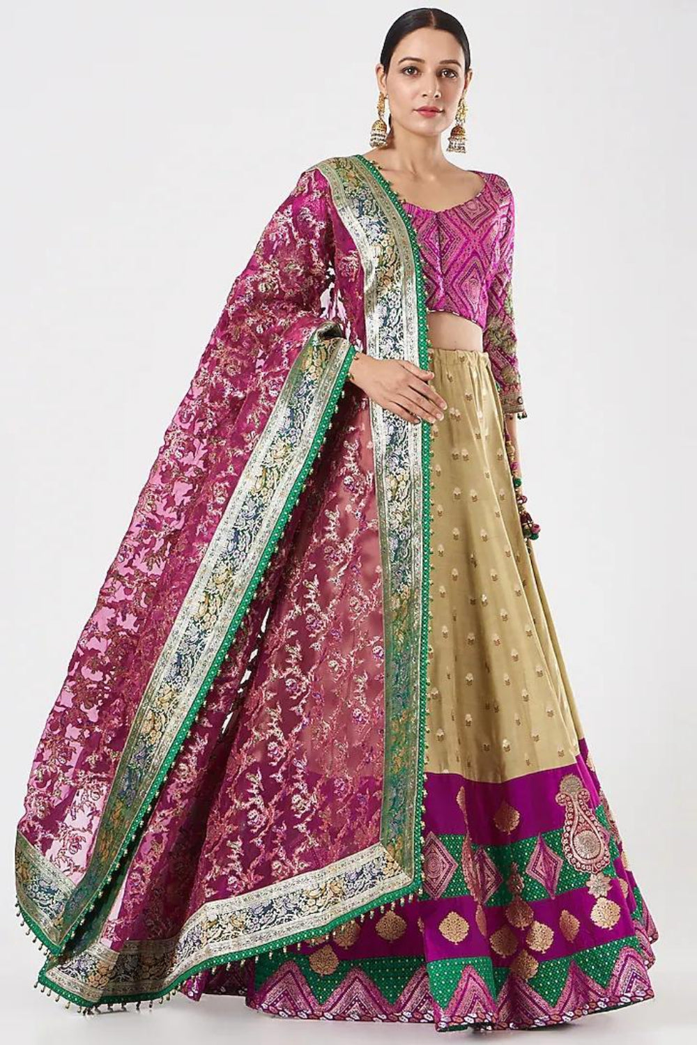 Image of Beige Pure Pink Lehenga Set