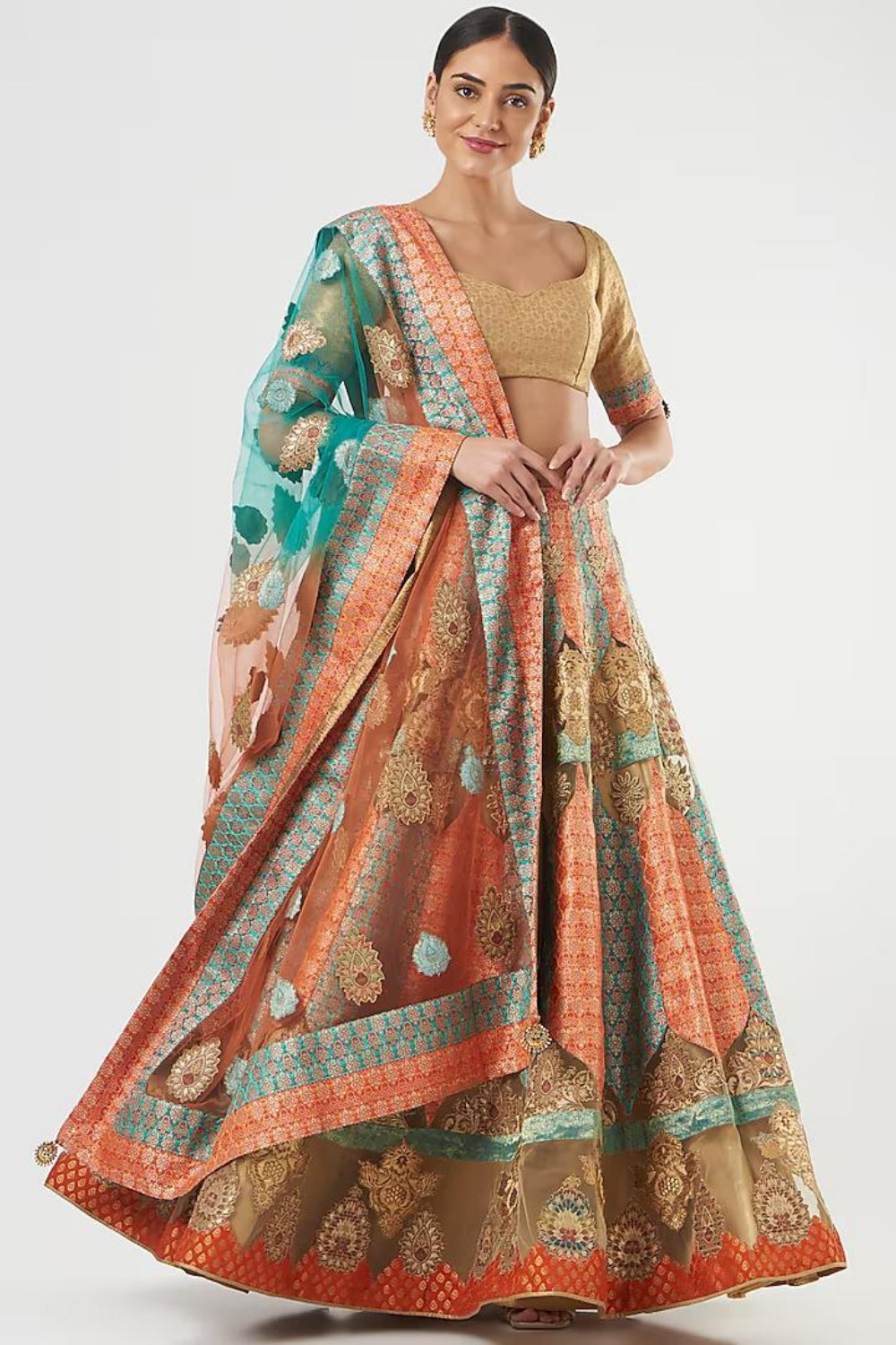 Image of Multi Coloured Embroidered Lehenga Set