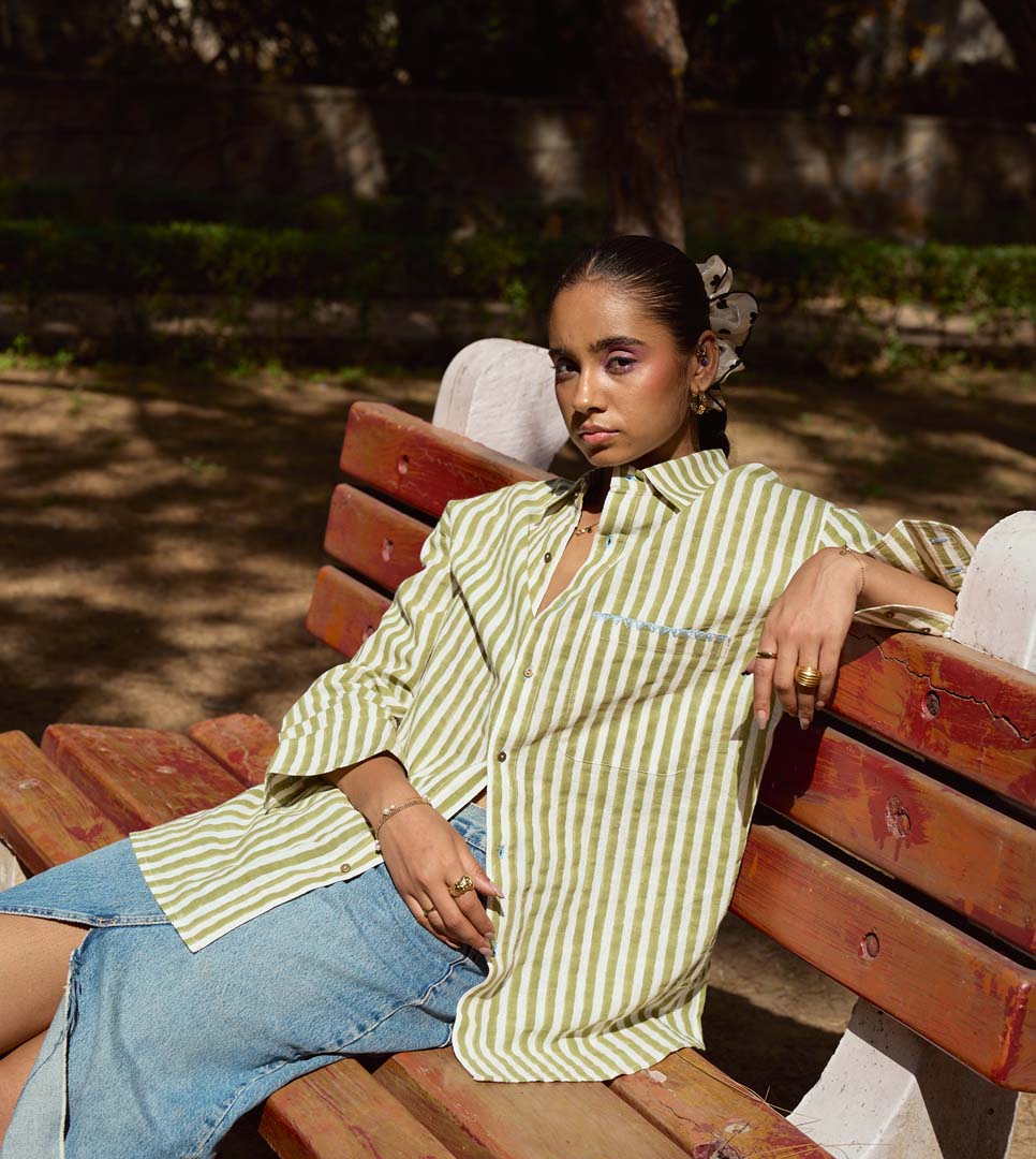 ESME WOMENS SHIRT- STRIPES WITH EMBROIDERY ON POCKET