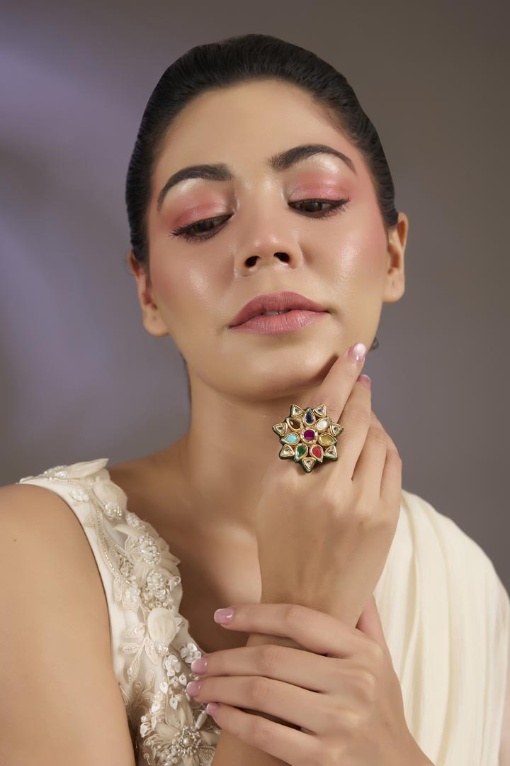 Multicolor Kundan Statement Ring