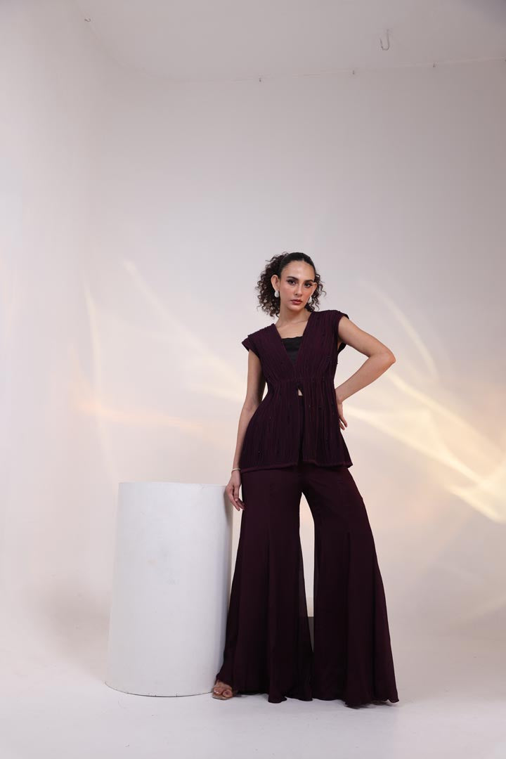 Merlot Pleated Co-ord Set AAD622WINE
